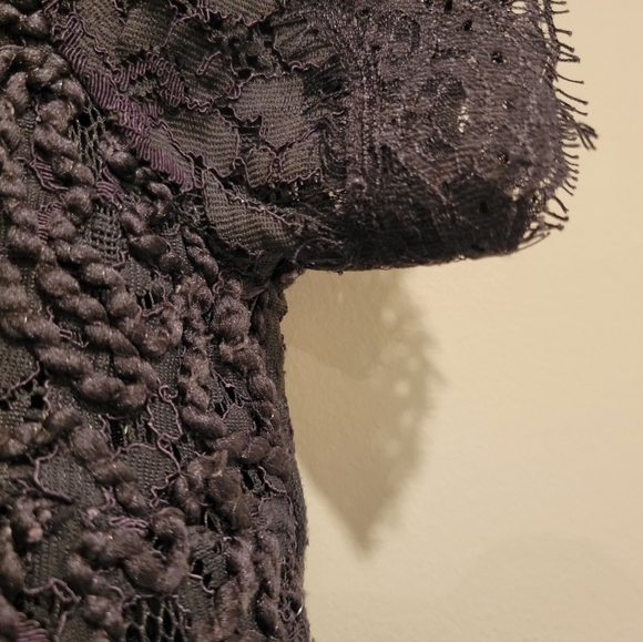 2/$18 Anne Klein Lace Embroidered Short Sleeves Dark Gray Blouse Top Mock XXS - Picture 4 of 11